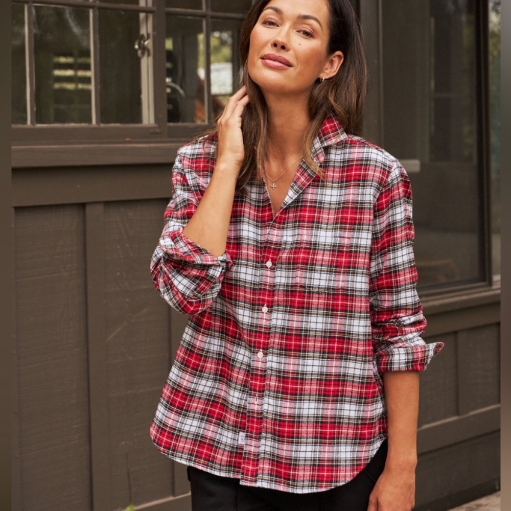Frank and Eileen Shirt Top Women S Plaid Relaxed Button Up Preppy Italian Red - Picture 1 of 16